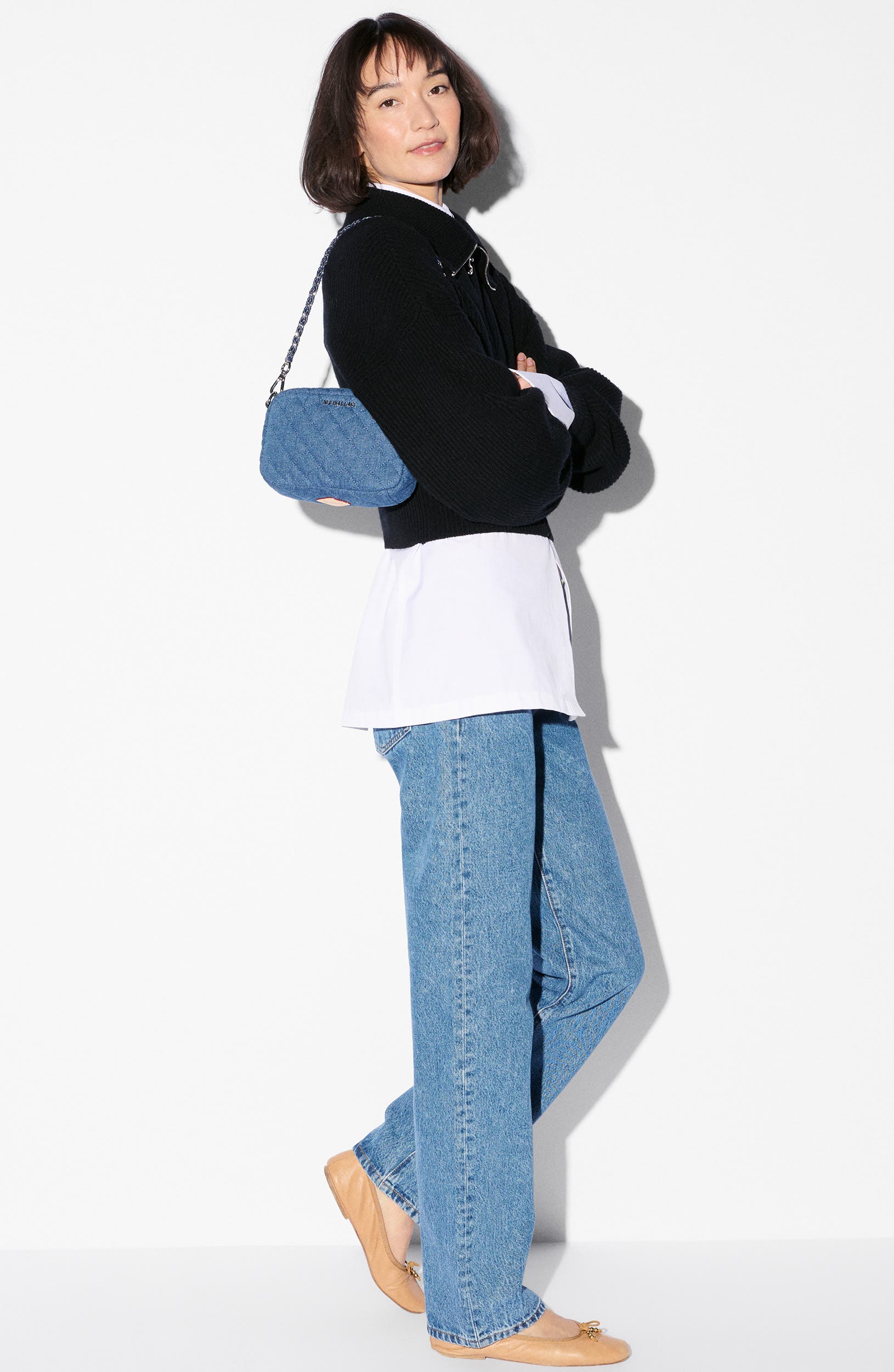 MZ Wallace Mini Crosby II Quilted Denim Crossbody Bag, Alternate, color, True Blue Denim