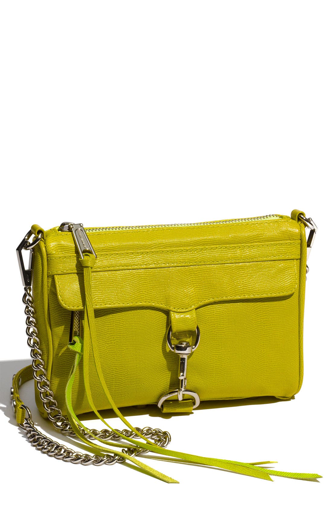 'Mini MAC' Croc Embossed Convertible Crossbody Bag, Main, color, LIME