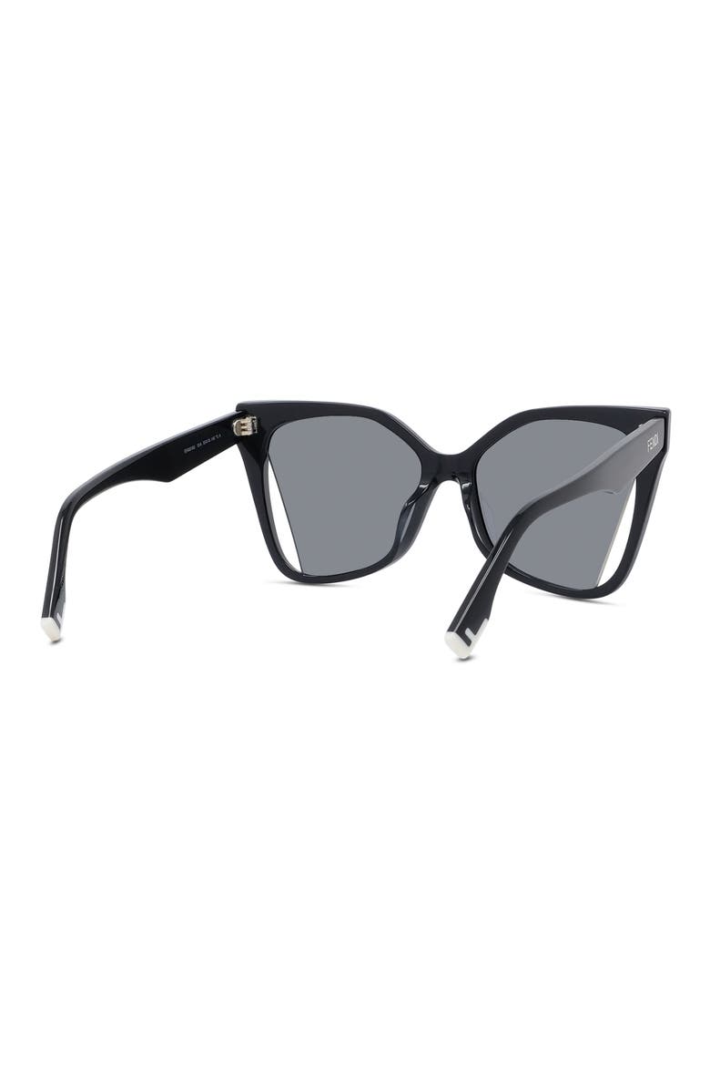'Fendi Way 55mm Geometric Sunglasses, Alternate, color, SHINY BLACK / SMOKE