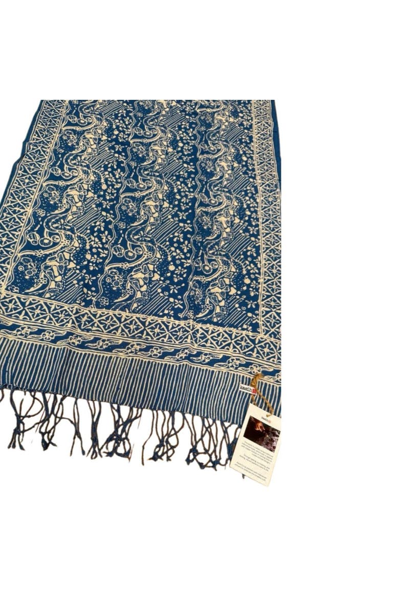 Handmade Batik Scarf, Alternate, color, Blue White
