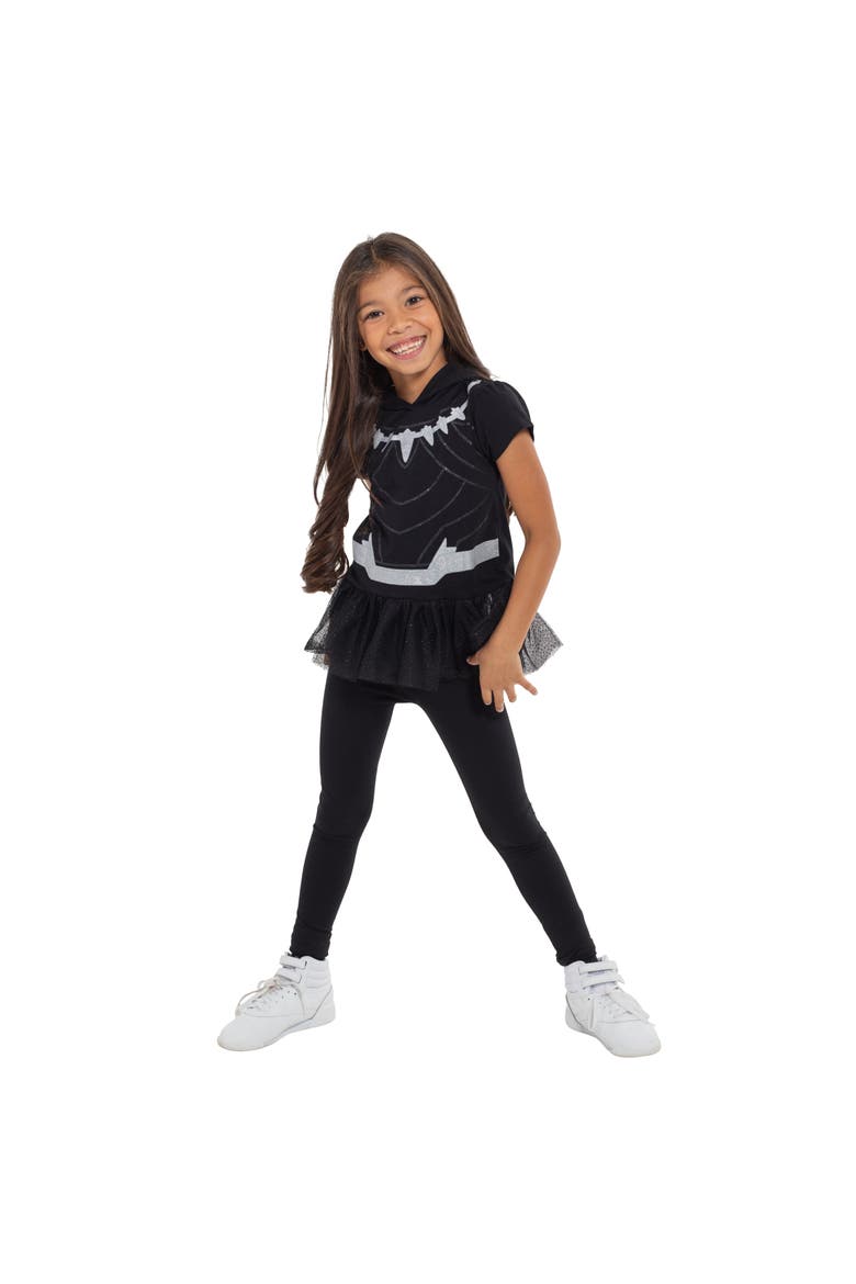Avengers Black Panther Cosplay Hooded Tee and Leggings Set, Alternate, color, Silver Black Panther