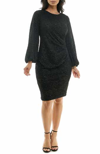 Nina Leonard Glitter Long Sleeve Body-Con Dress