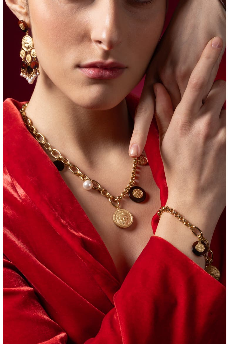 Retro Coin Necklace, Alternate, color, Gold & Red
