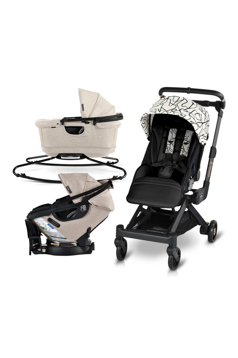 M+ Stroll, Lounge & Ride Car Seat, Bassinet & Stroller Travel System, Main, color, SQUIG/ BLACK L/ FLAX