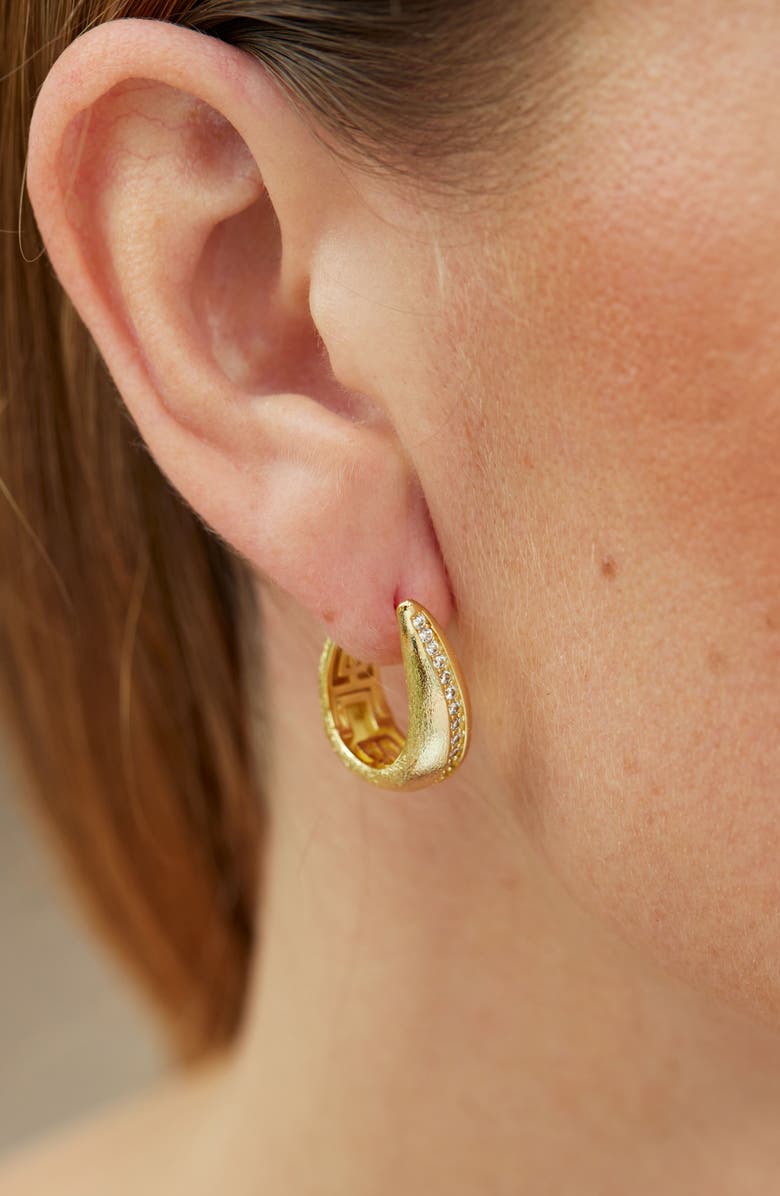 SAVVY CIE JEWELS Brushed Textured CZ Pavé Hoop Earrings, Alternate, color, Yellow