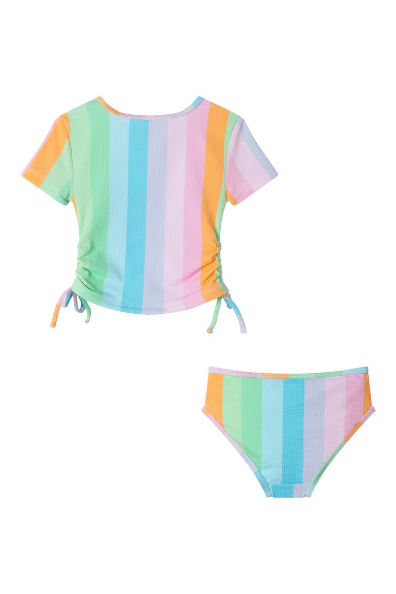 Kids' Short Sleeve Two-Piece Rashguard Swimsuit, Alternate, color, PINK MULTI