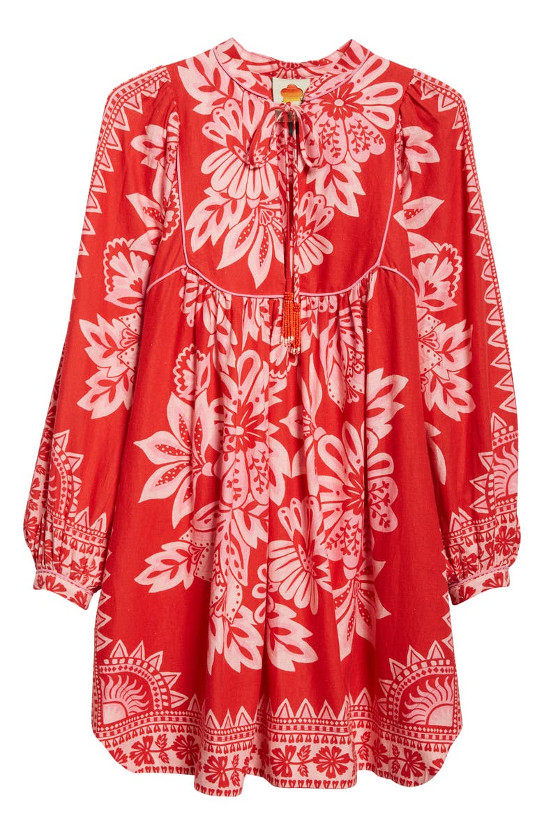 FARM Rio Floral Bracelet Sleeve Linen Blend Shift Dress, Alternate, color, 