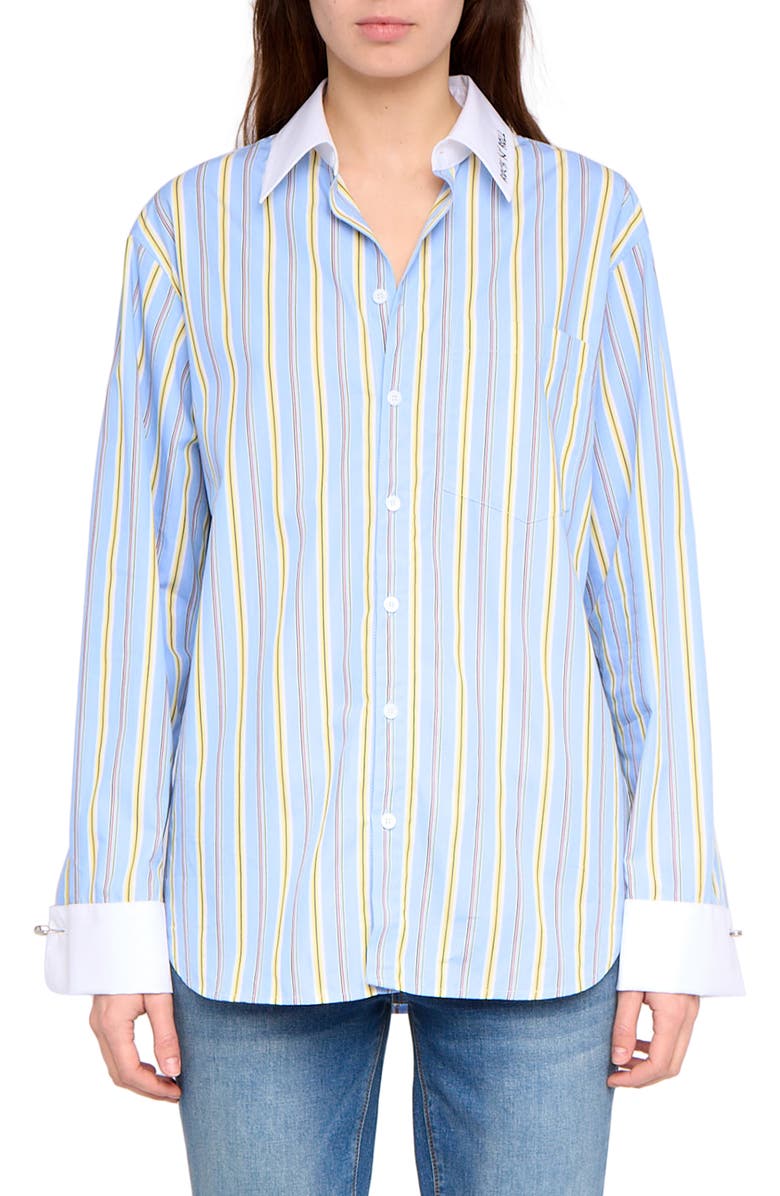 Zadig & Voltaire Morning Stripe Cotton Poplin Button-Up Shirt, Main, color, Sixtine