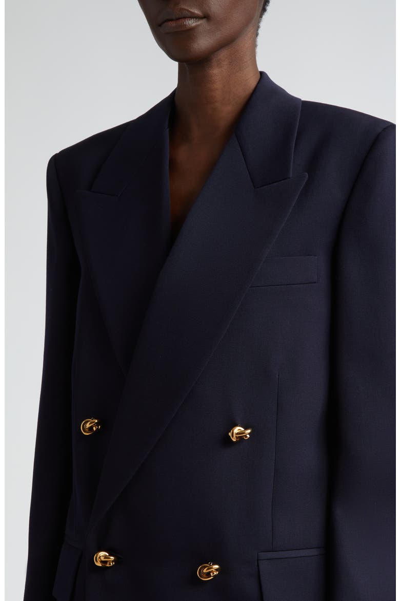 Knot Button Double Breasted Wool Grain de Poudre Blazer, Alternate, color, ABYSS