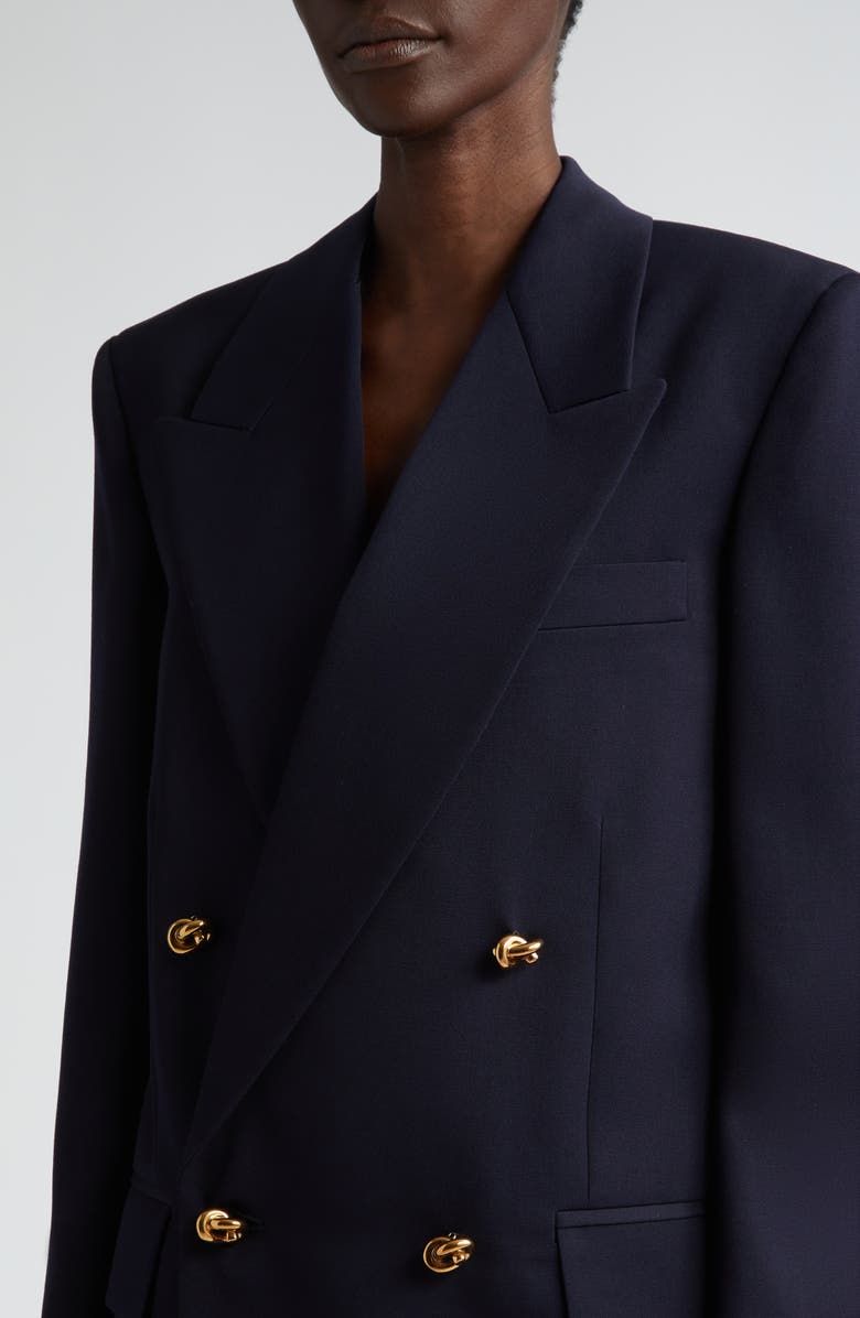 Bottega Veneta Knot Button Double Breasted Wool Grain de Poudre Blazer, Alternate, color, 