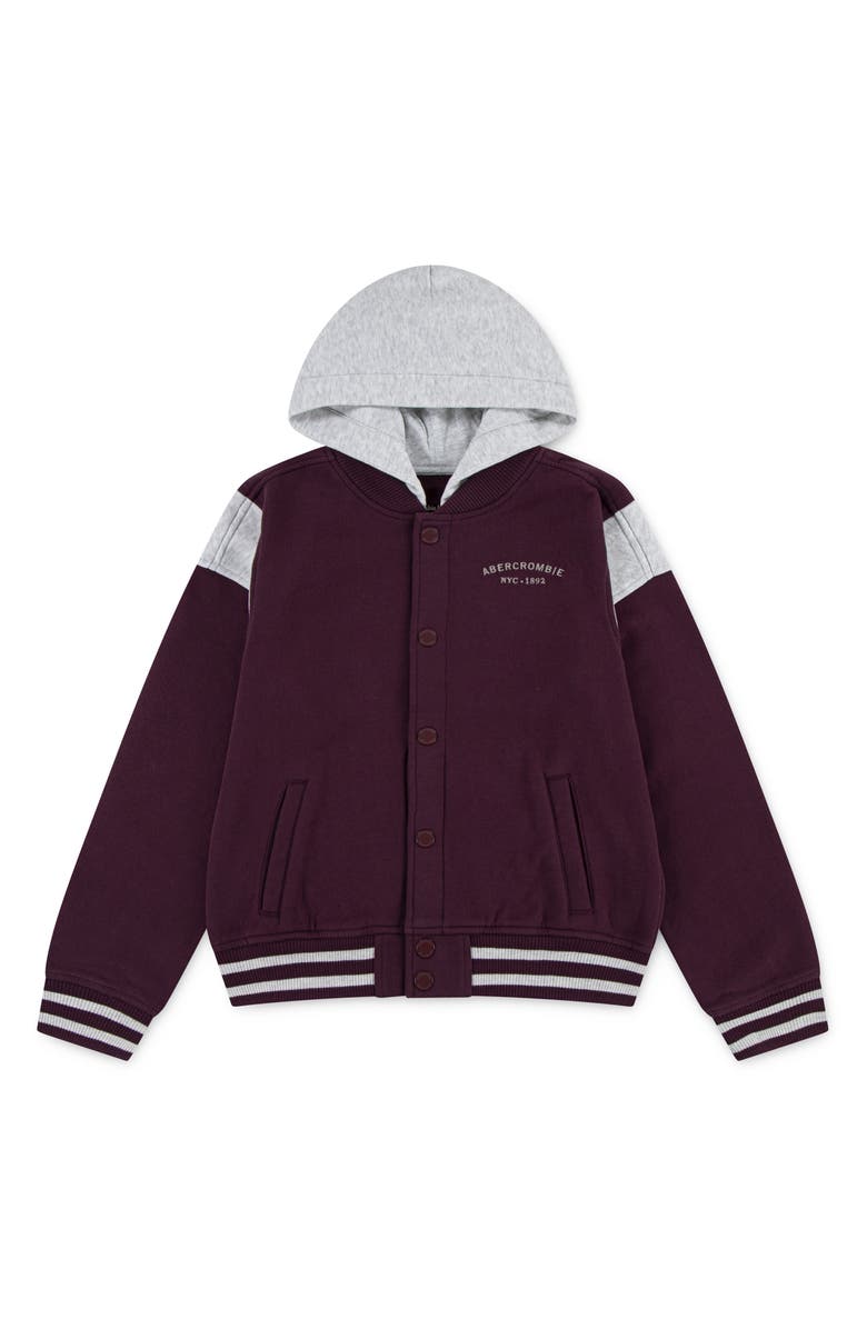abercrombie kids Kids' Colorblock Hooded Fleece Bomber Jacket, Main, color, Fig