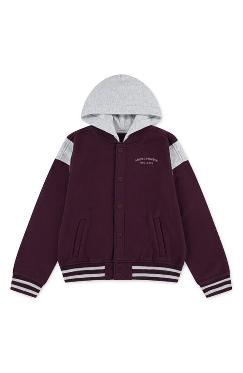 Abercrombie Kids Kids' Colorblock Hooded Fleece Bomber Jacket In Burgundy