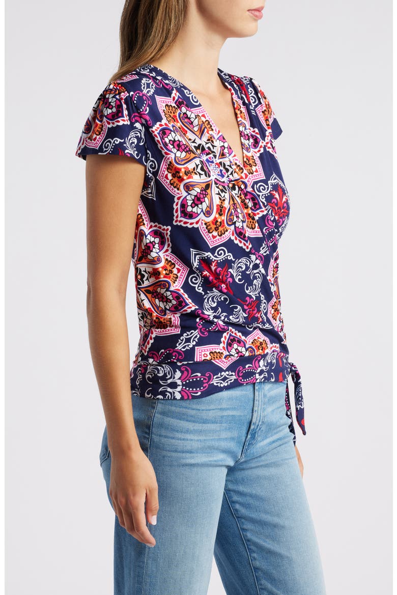 Faux Wrap Top, Alternate, color, NAVY HOT PINK