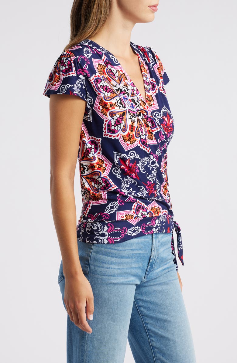 Loveappella Faux Wrap Top, Alternate, color, Navy Hot Pink