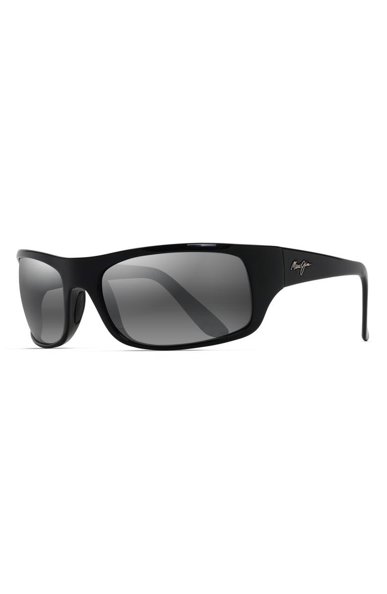 Maui Jim 'Peahi - PolarizedPlus<sup>®</sup>2' 67mm Sunglasses, Alternate, color, Gloss Black / Neutral Grey
