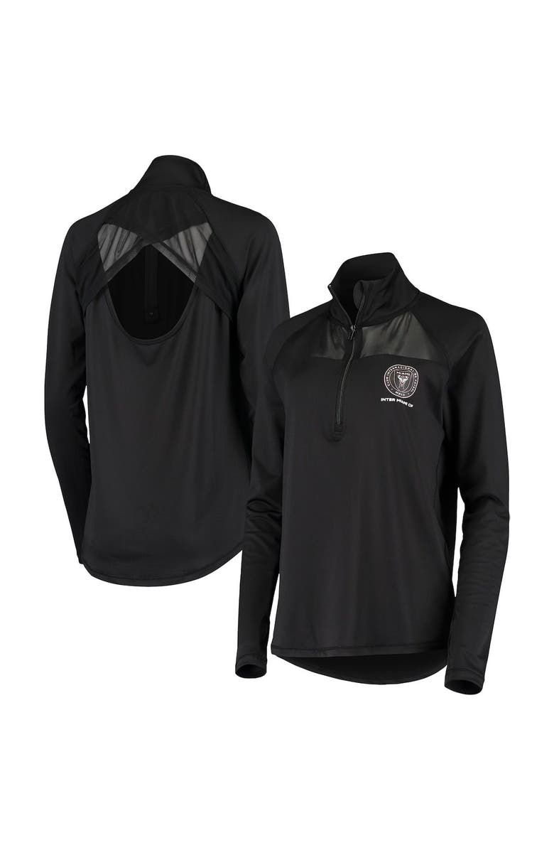 5TH AND OCEAN BY NEW ERA Women's 5th & Ocean by New Era Black Inter Miami CF Open Back Quarter-Zip Pullover Jacket, Main, color,