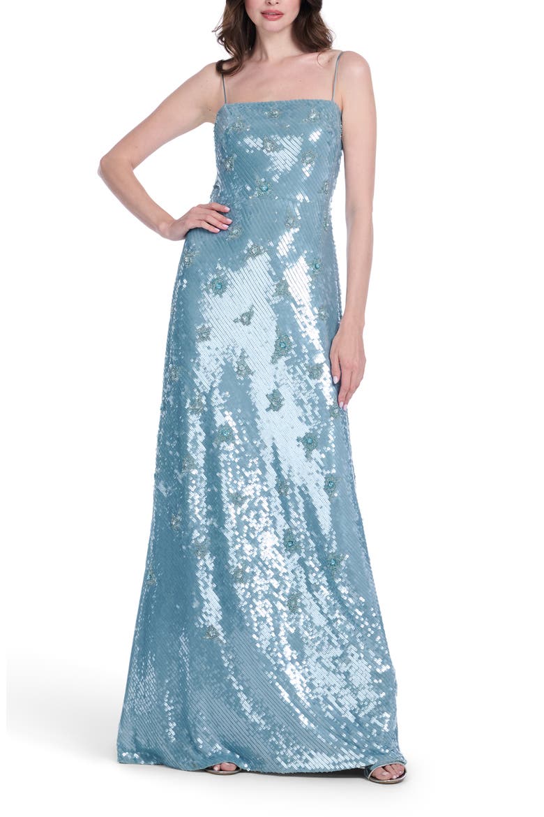 Beaded Floral Sequin Bias Cut Gown, Alternate, color, LIGHT BLUE
