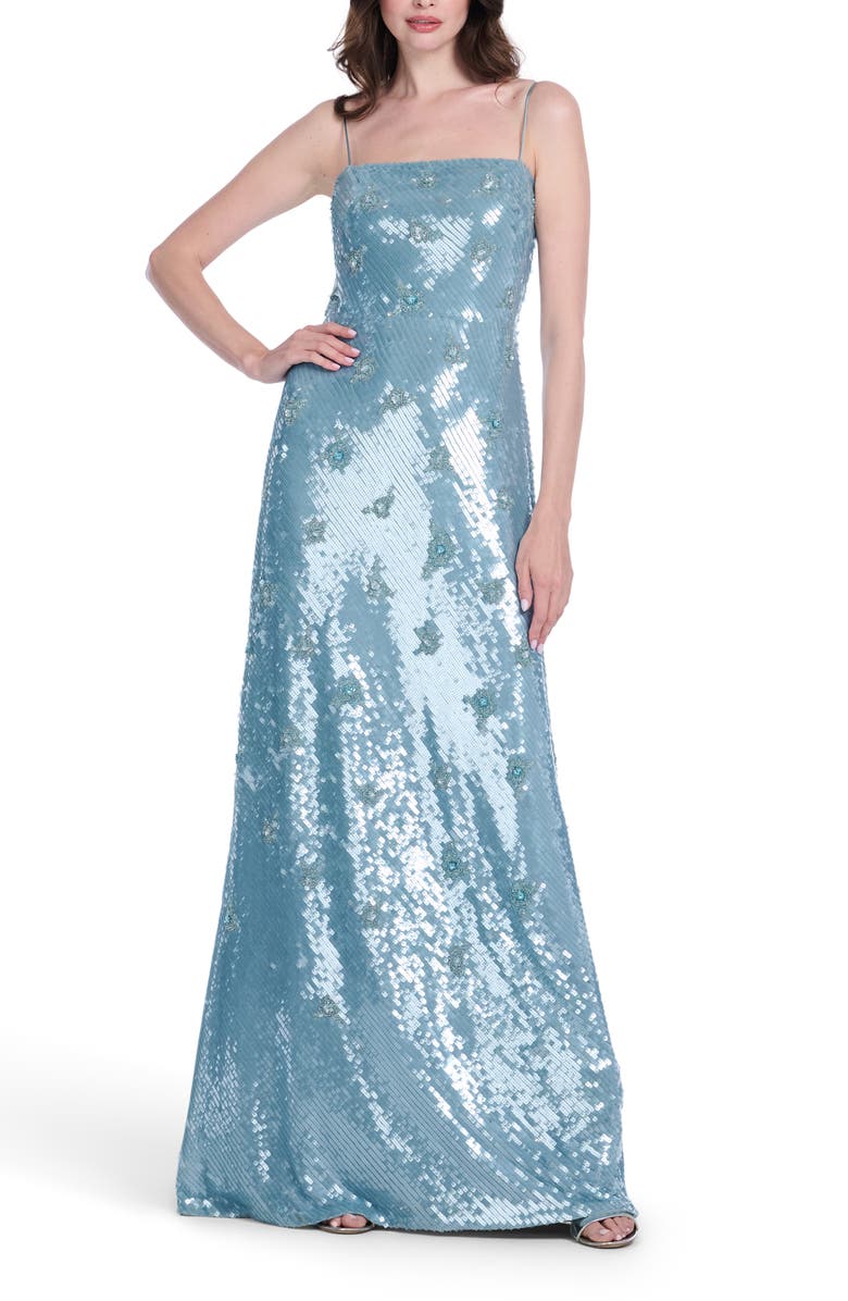 EMILY SHALANT Beaded Floral Sequin Bias Cut Gown, Alternate, color, 
