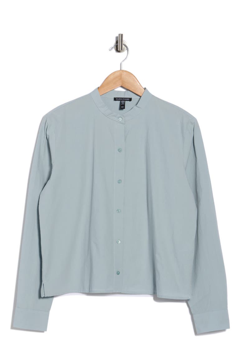 Mandarin Collar Button Up Shirt, Alternate, color, FROST