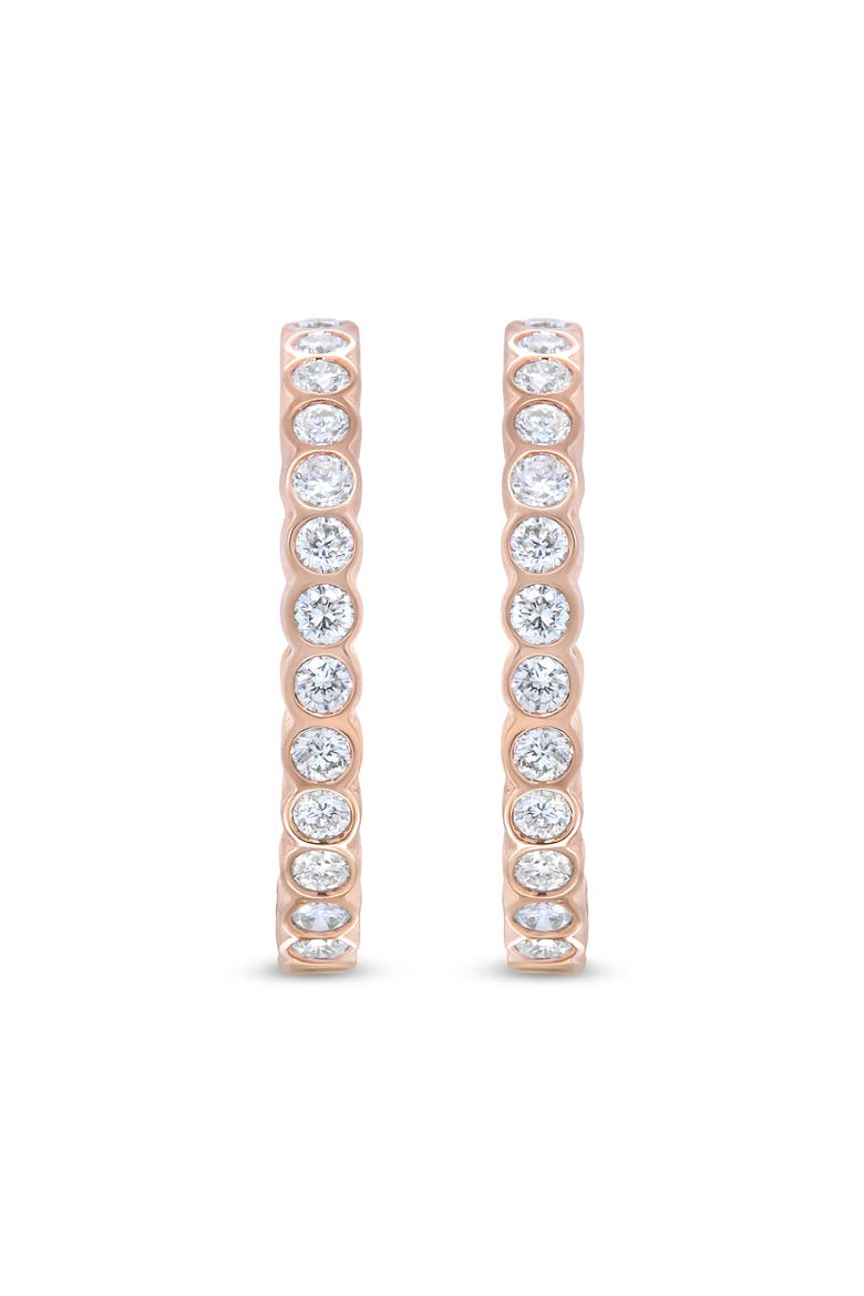 18K Rose Gold 1 Cttw Round Bezel-Set Diamond Hoop Earrings, Alternate, color, Pink