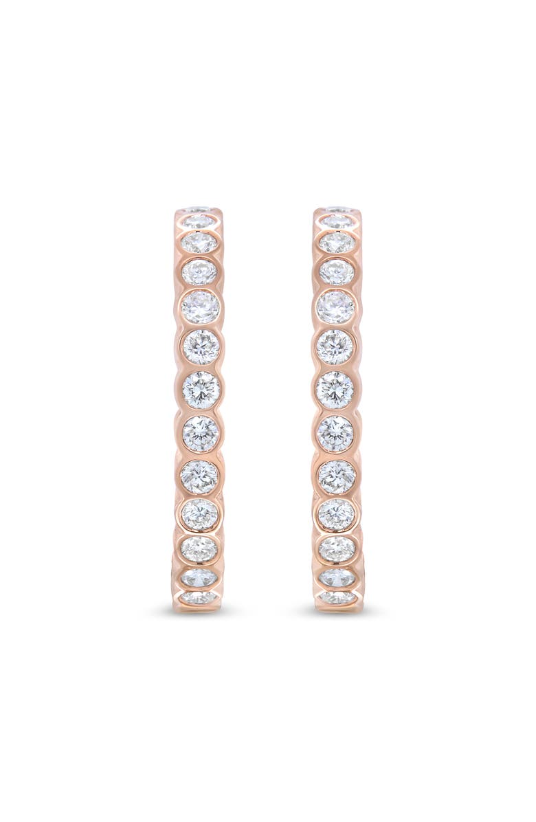 Haus of Brilliance 18K Rose Gold 1 Cttw Round Bezel-Set Diamond Hoop Earrings, Alternate, color, Pink