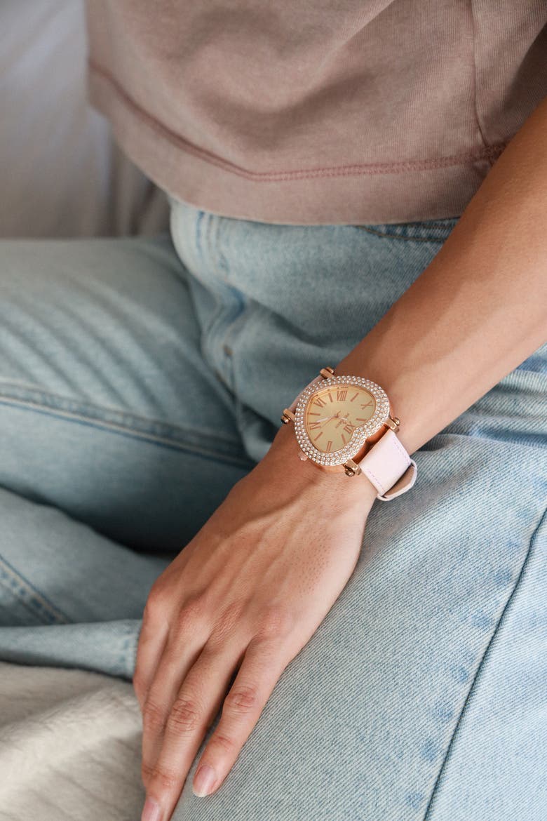 Valentine Heart Shape Suede Watch- 40MM, Alternate, color, Pink