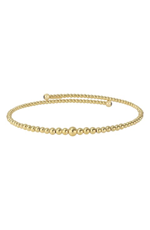 14K Gold Graduated Beaded Bypass Wrap Bangle