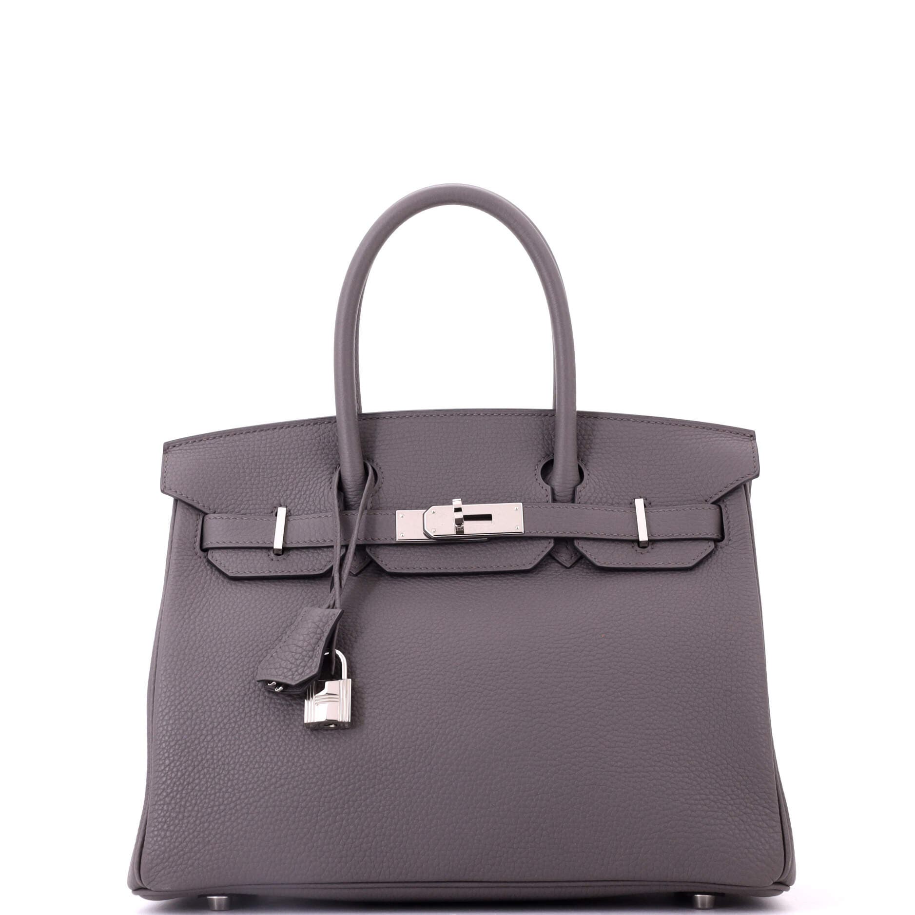 Pre-Owned Hermes Birkin Handbag Grey Togo with Palladium Hardware 30, Main, color, Etain