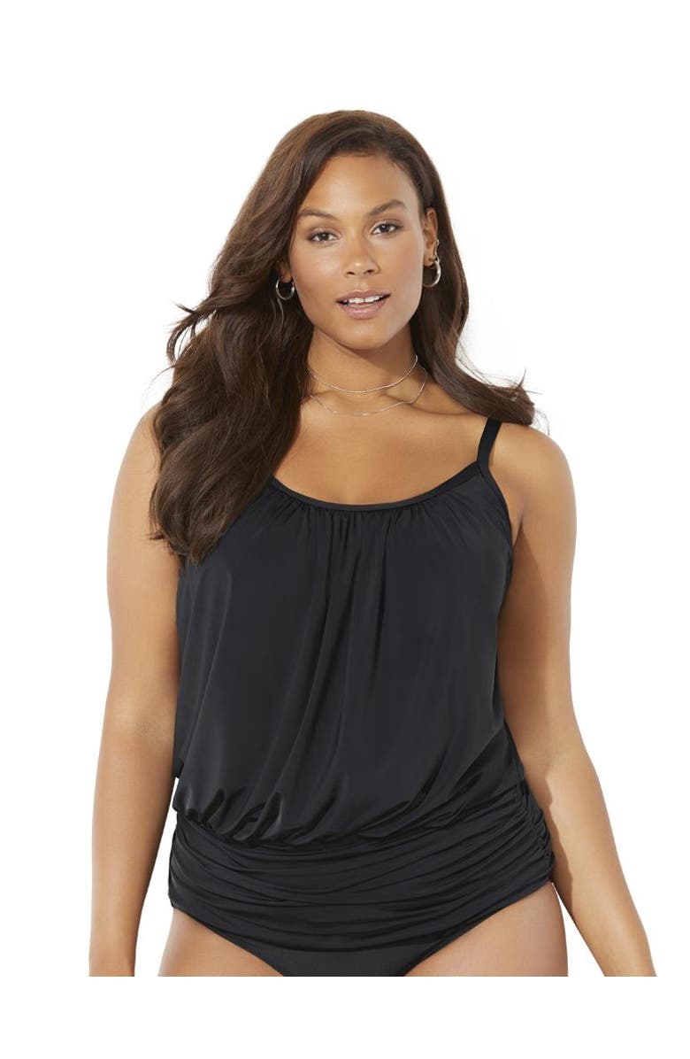 Swimsuits for All Lightweight Scoop Neck Blouson Tankini Top, Main, color, Black