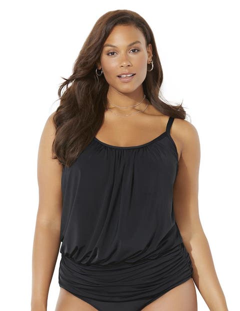 Lightweight Scoop Neck Blouson Tankini Top