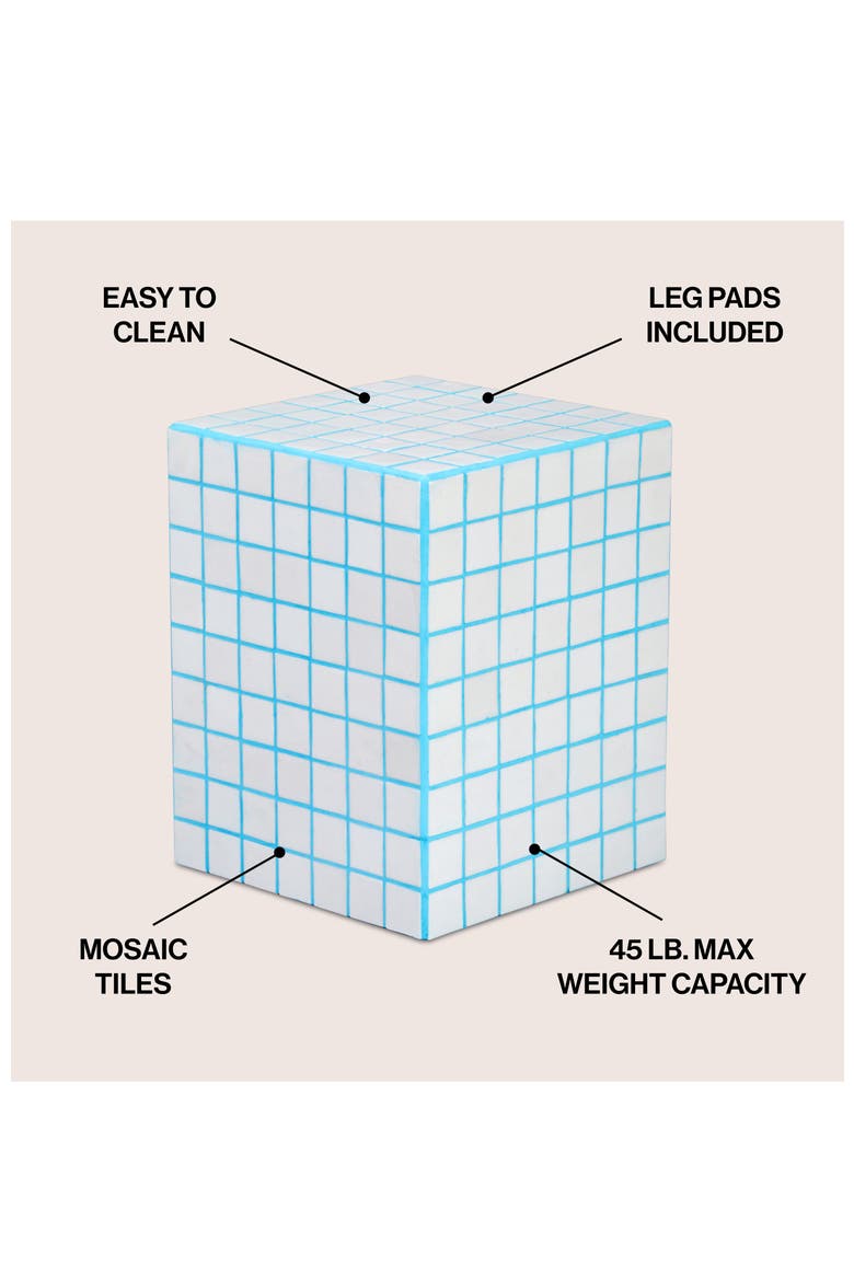 Callista Modern Ceramic Tiled Cube Side Table, Square Mosaic Pedestal Accent End Table for Living Room Bedroom, Alternate, color, Neon Blue White