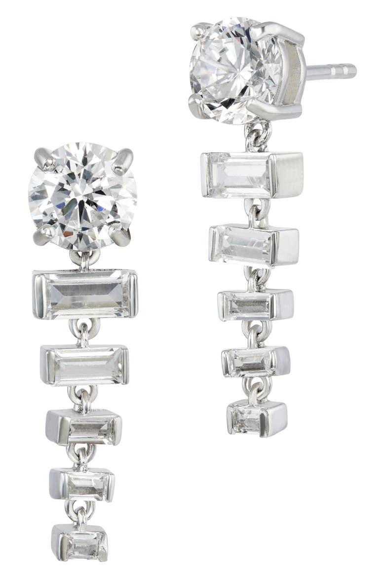 Graduated Cubic Zirconia Drop Earrings, Main, color, WHITE