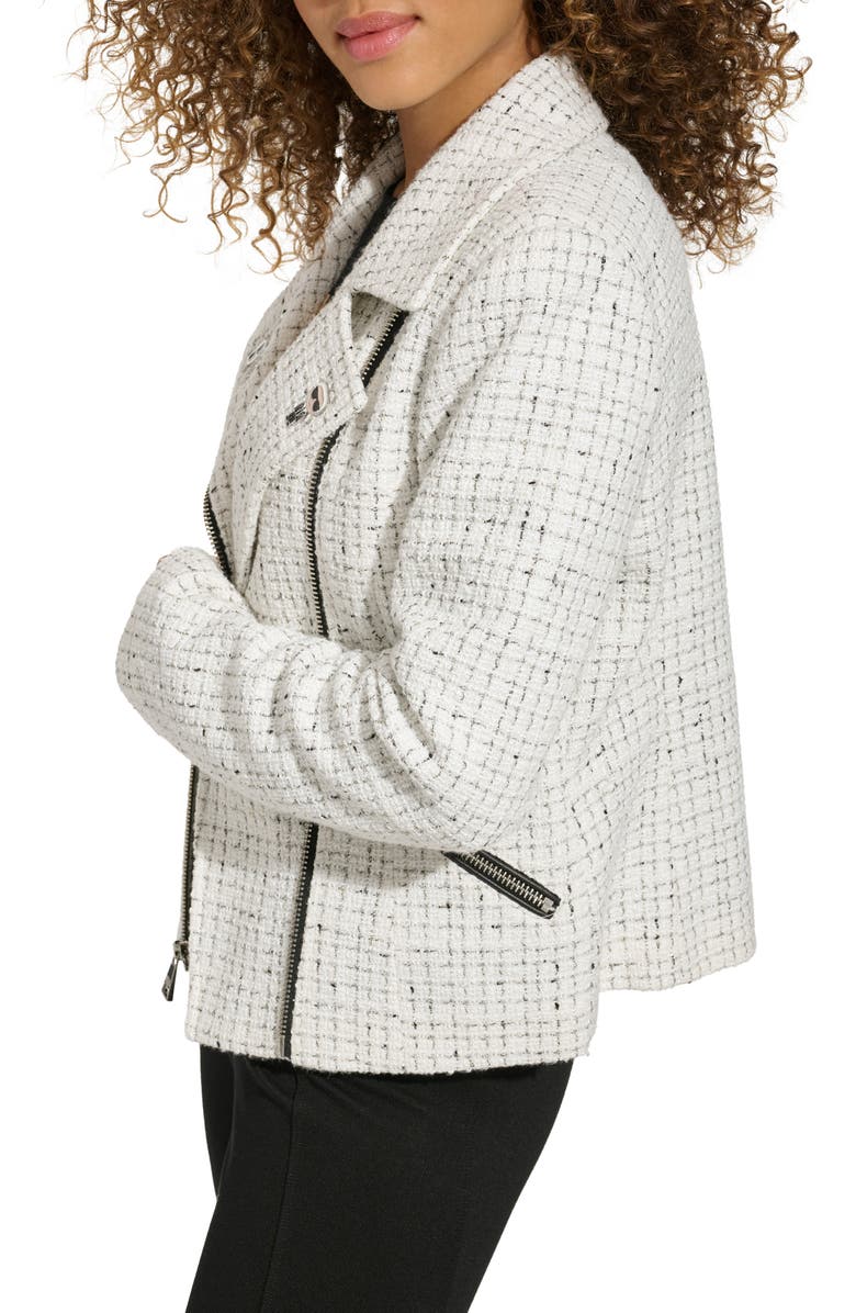 KARL LAGERFELD PARIS Pin Detail Tweed Moto Jacket, Alternate, color, 