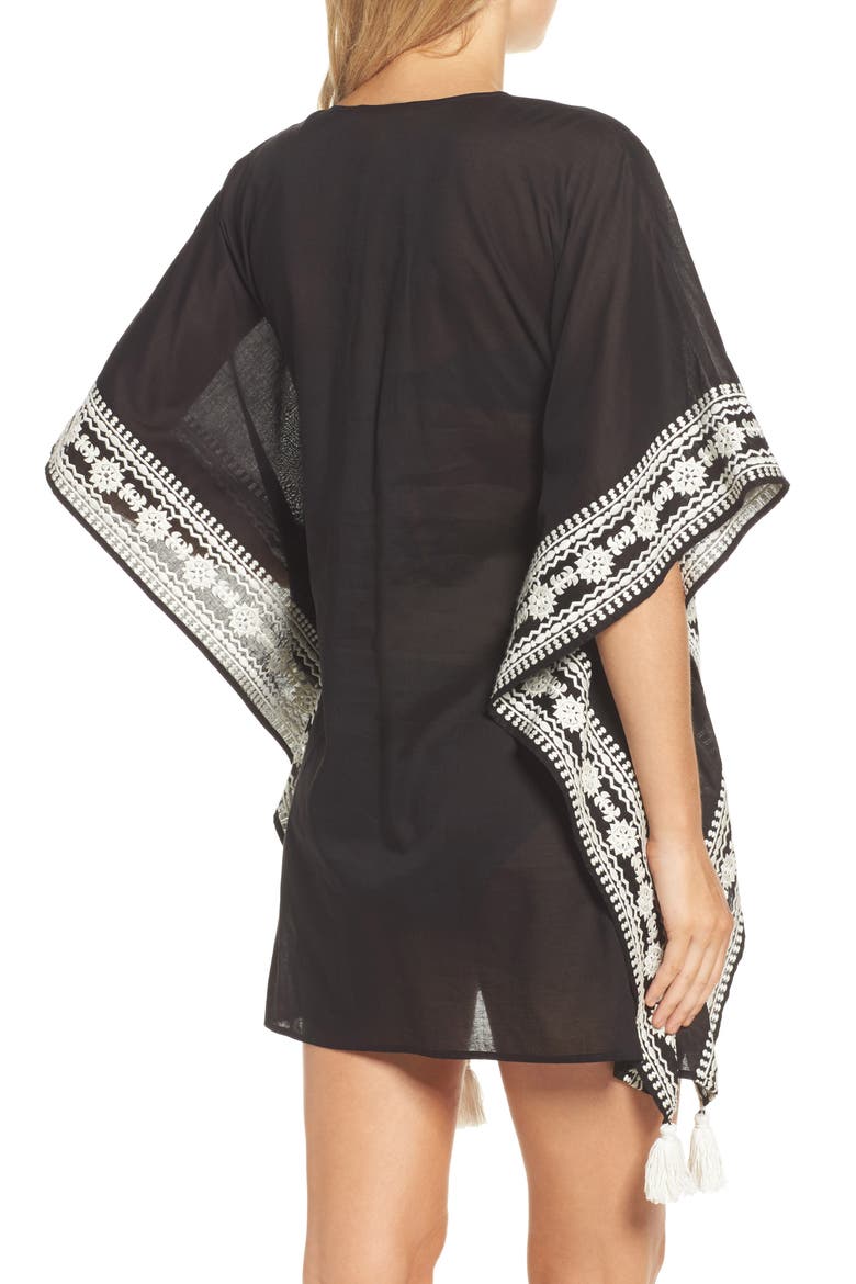 Ravena Shibori Stripe Cover-Up Caftan, Alternate, color, BLACK