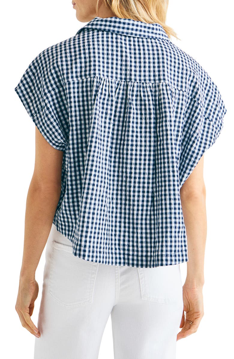 Splendid Gabrielle Cotton Blend Gingham Button-Up Shirt, Alternate, color, Navy/White