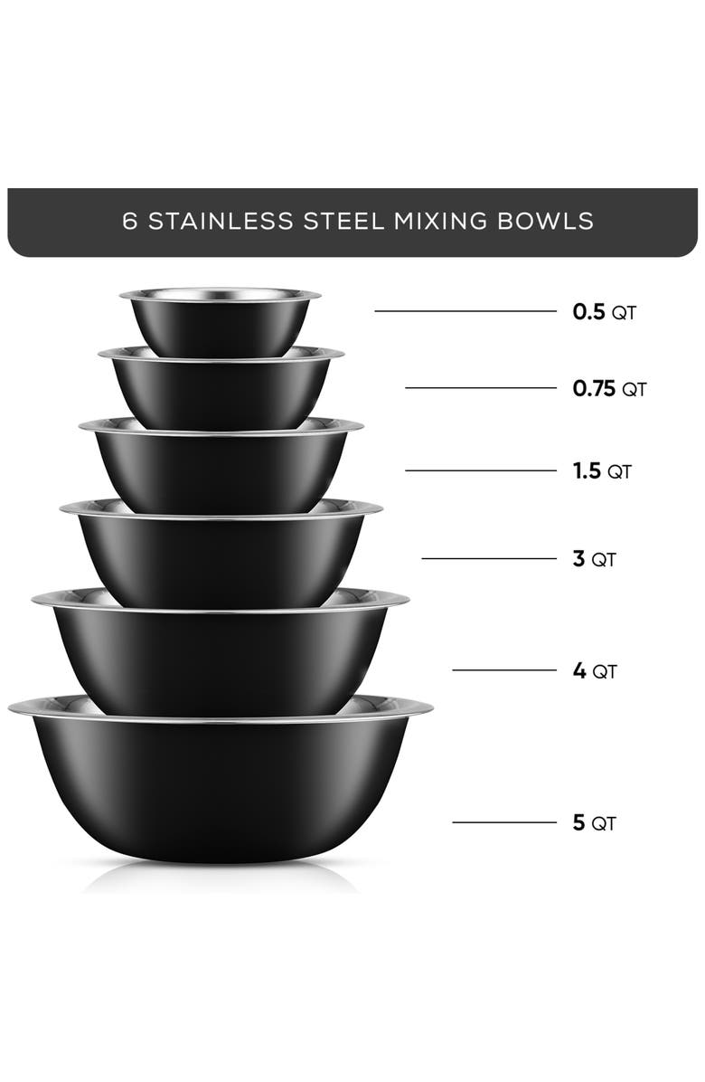 JoyJolt Stainless Steel Mixing Bowls - Set of 6, Alternate, color, Black