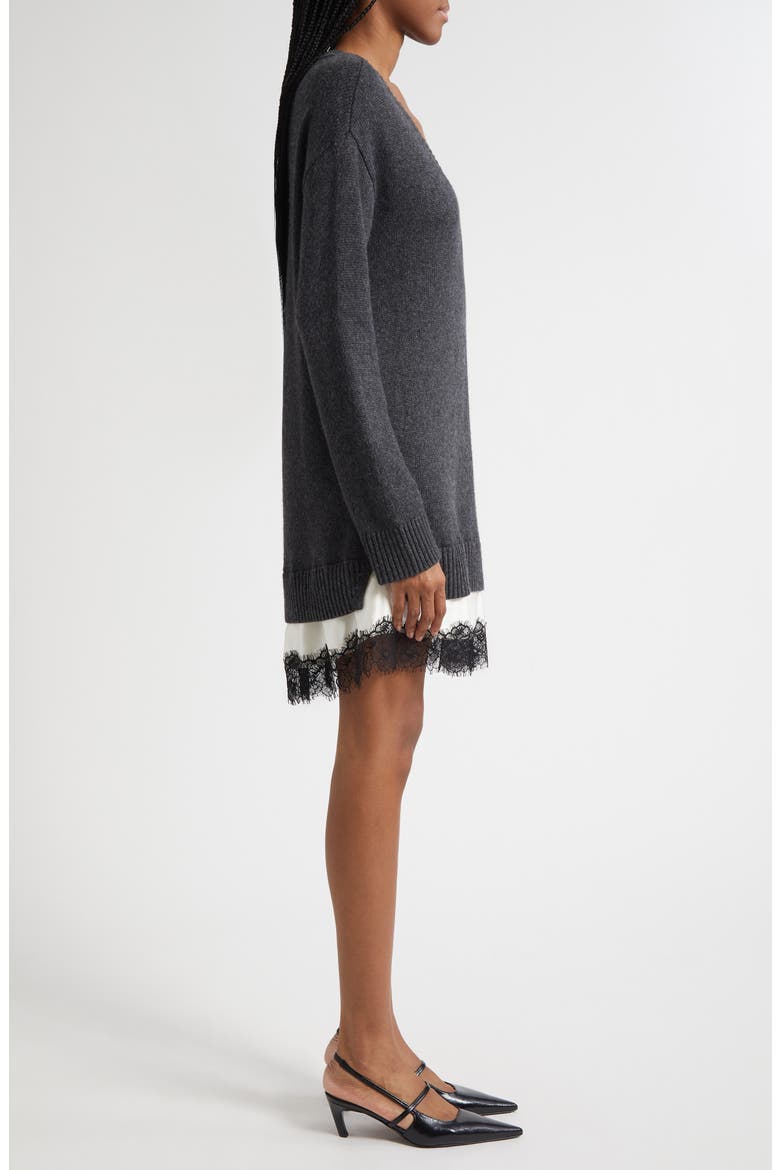 Simona Lace Trim Long Sleeve Sweater Dress, Alternate, color, CHARCOAL