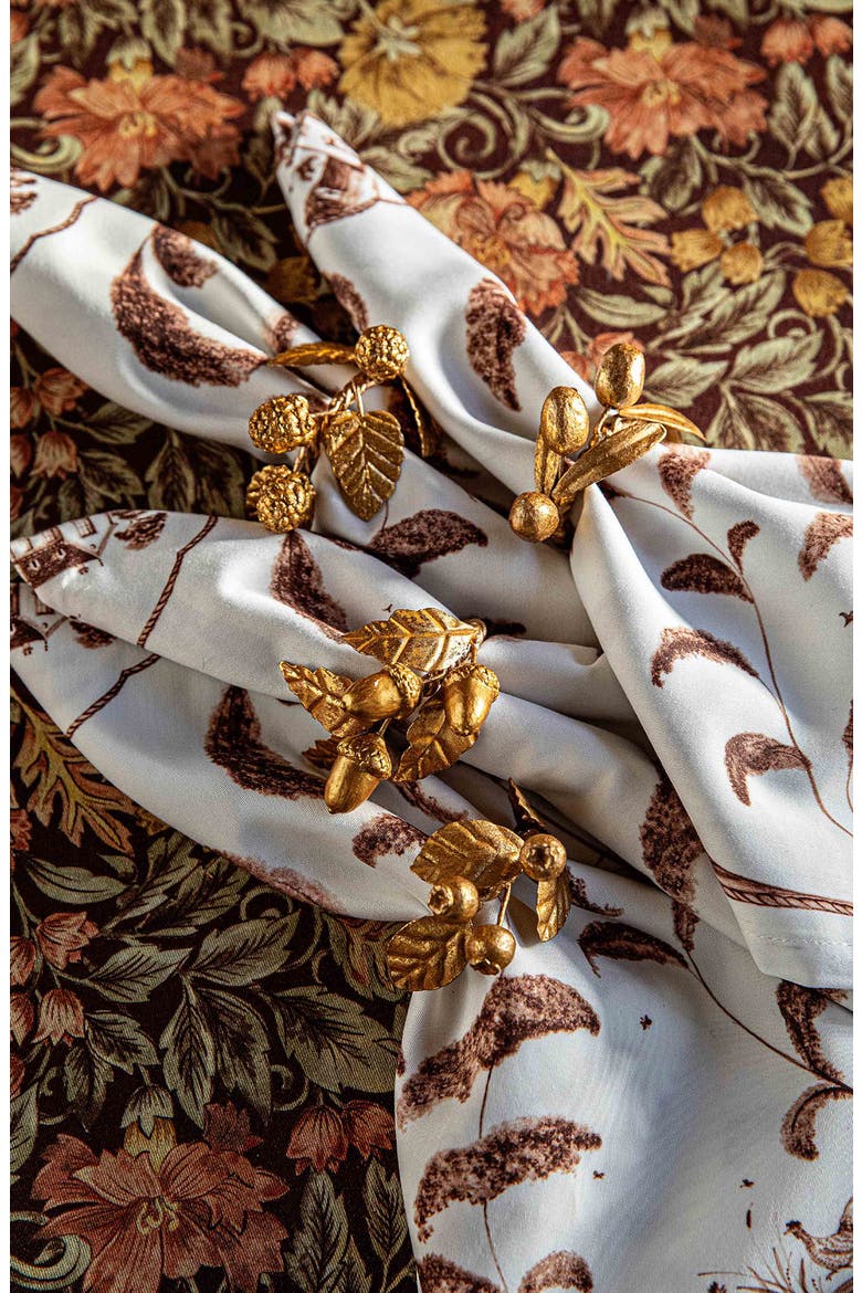 Forest Walk Leaf Set of 4 Napkin Rings, Alternate, color, GOLD