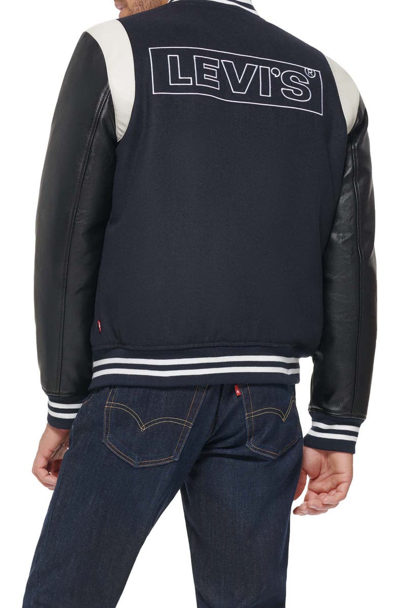 Levi's<sup>®</sup> Water Resistant Letterman Bomber Jacket, Alternate, color, Navy