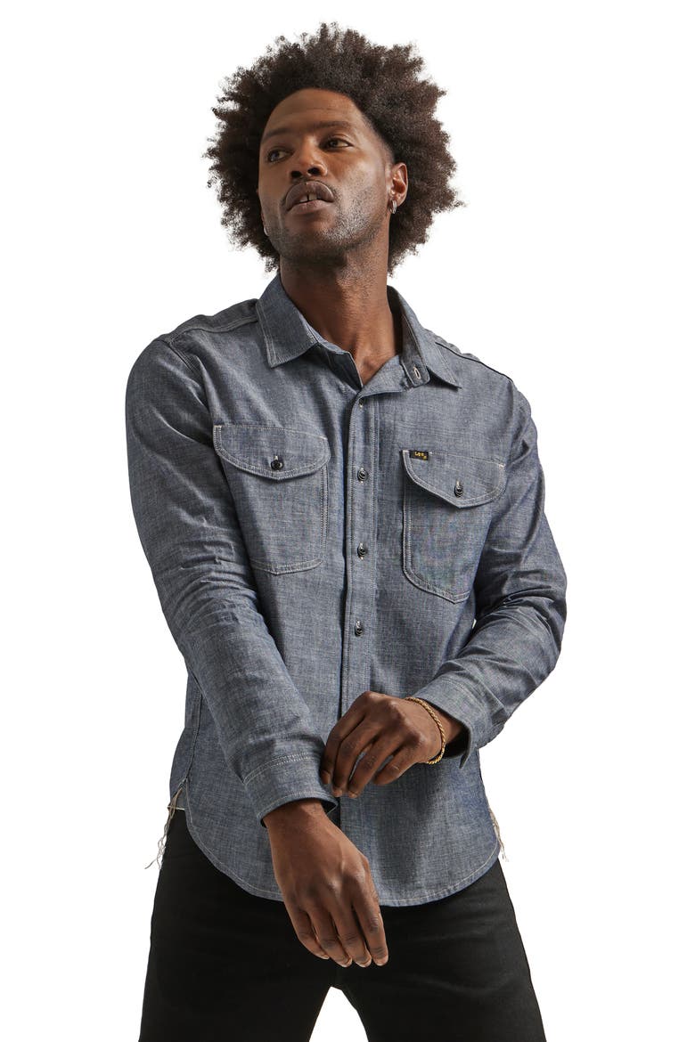 101 '70s Cotton Chambray Button-Up Shirt, Alternate, color, DRY INDIGO