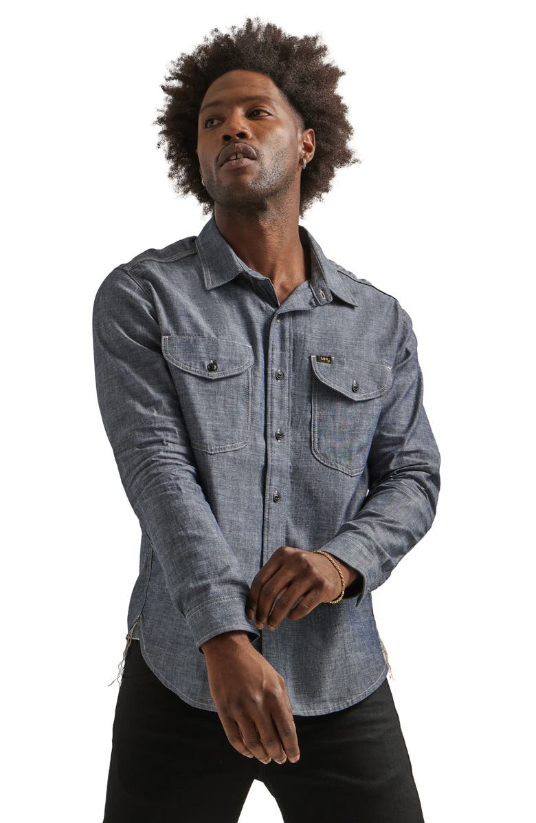 Lee 101 '70s Cotton Chambray Button-Up Shirt, Alternate, color, Dry Indigo