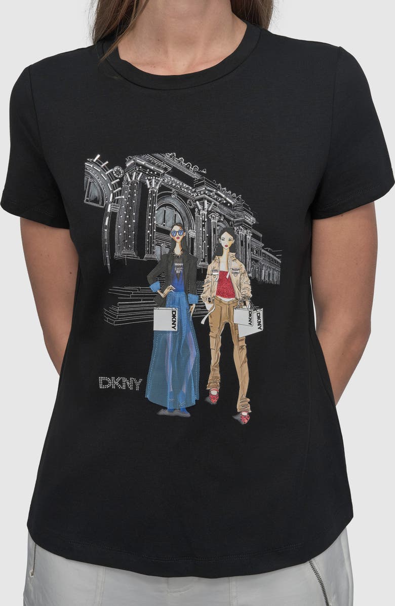 DKNY Met Stairs Coversational Graphic T-Shirt, Alternate, color, Black