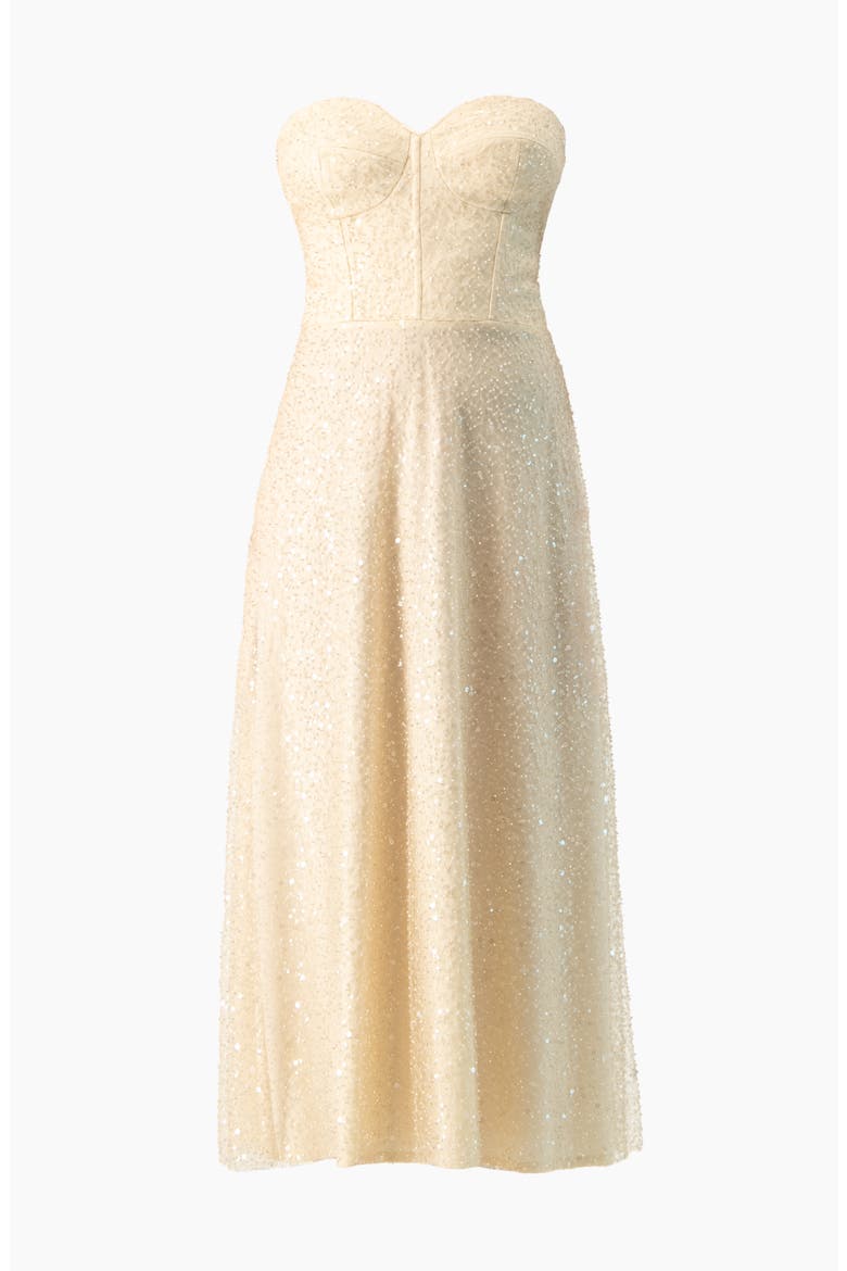 Strapless Bustier Sequin Midi Dress, Alternate, color, Beige