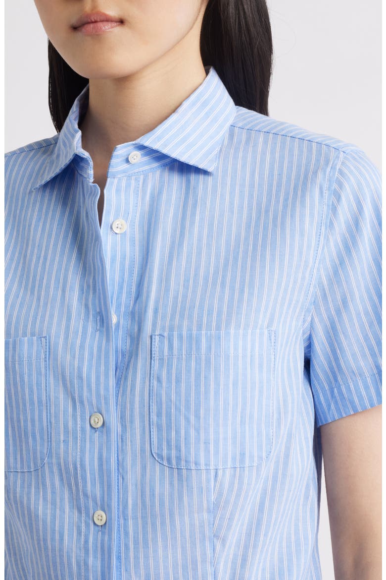 The Seaside Short Sleeve Linen & Cotton Button-Up Shirt, Alternate, color, OXFORD BLUE MULTI