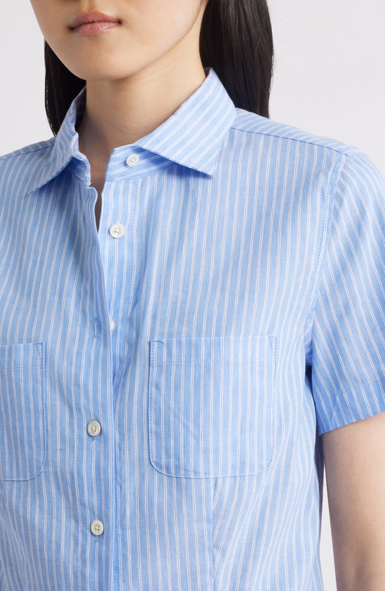 FRAME The Seaside Short Sleeve Linen & Cotton Button-Up Shirt, Alternate, color, Oxford Blue Multi