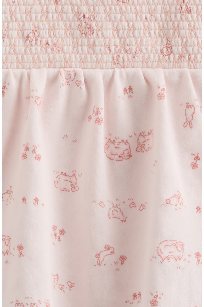 Smocked Waist Skirted Cotton Bodysuit, Alternate, color, PINK HEAVEN PASTURE TOILE