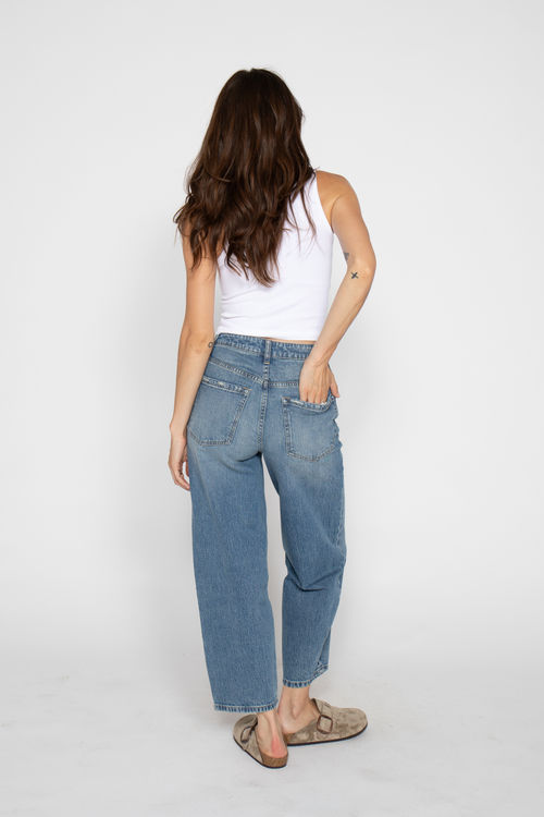 Oliver Logan Harlow Barrel Leg Jeans High Rise Vintage Denim Indigo In Vintage Denim Indigo