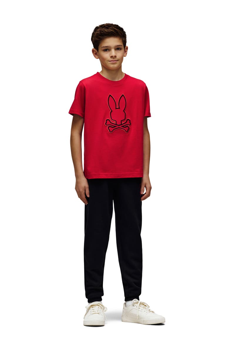 Psycho Bunny Kids' Sayer Embroidered Bunny Pima Cotton T-Shirt, Alternate, color, Tango Red