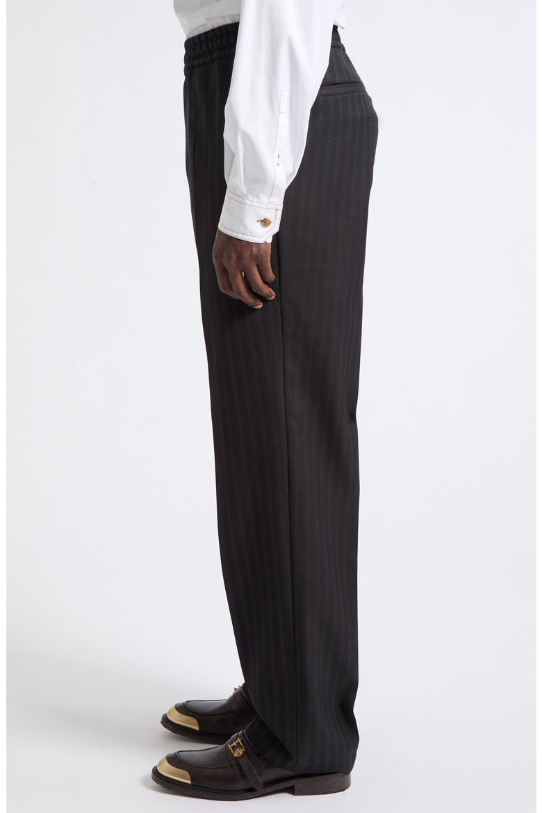 Greca Stripe Wool Straight Leg Pants, Alternate, color, BLACK