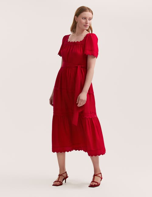 Finery London Corina Cotton Midi Tiered Dress In Red